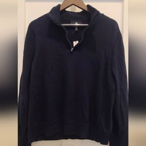 Banana Republic Men's Wool Dark Blue Quarter Zip Sweater NWT